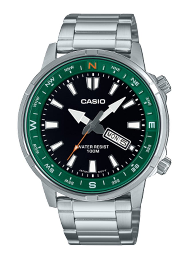 CASIO ساعة يد رجالية أنالوج دائرية من الفولاذ المقاوم للصدأ MTD-130D-1A3VDF - 44 مم 
