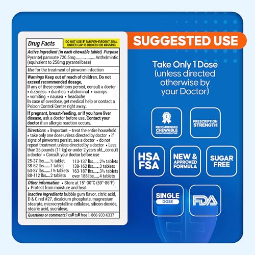 PIN RID - Pinworm Medicine for Family 2+, Bubble Gum Chewable Tablets (24 Doses) - 250mg Pyrantel Pamoate - Single-Dose Parasite Cleanse for Humans - Allergen Free - Image 5