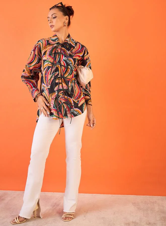 Uptownie Multi Printed Front Tie-Up Longline Shirt