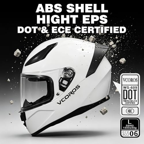 VCOROS Full Face Motorcycle Helmet for UnisexAdults ECE DOT Approved WS609 Motorbike Street Bike Racing Helmets with VisorGloss WhiteM - Image 3