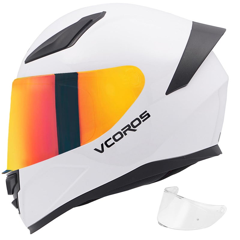 VCOROS Full Face Motorcycle Helmet for UnisexAdults ECE DOT Approved WS609 Motorbike Street Bike Racing Helmets with VisorGloss WhiteM - Image 2