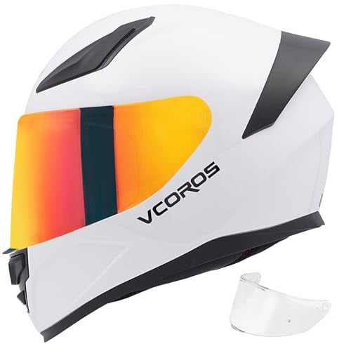 VCOROS Full Face Motorcycle Helmet for UnisexAdults ECE DOT Approved WS609 Motorbike Street Bike Racing Helmets with VisorGloss WhiteM - Image 1