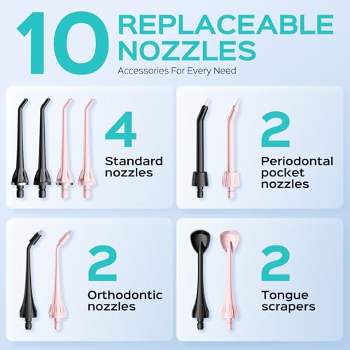 COSLUS 2 Pack Cordless Water Flosser with Elegant Packaging for Teeth, Braces, Gums Care - Easy to Use, Rechargeable, Waterproof, Portable for Travel, BPA-Free, Black & Pink, C20(F5020E) - Image 5