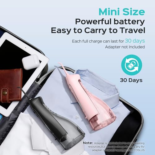 COSLUS 2 Pack Cordless Water Flosser with Elegant Packaging for Teeth, Braces, Gums Care - Easy to Use, Rechargeable, Waterproof, Portable for Travel, BPA-Free, Black & Pink, C20(F5020E) - Image 4
