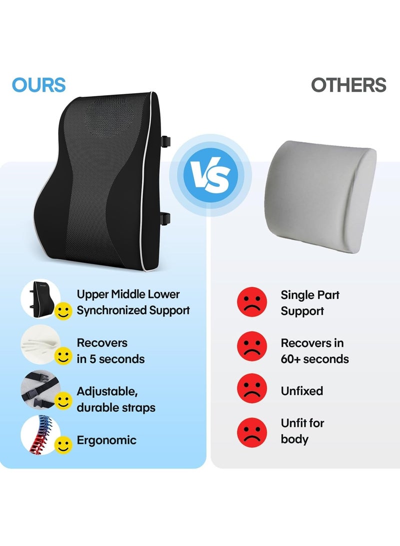 Ergonomic Memory Foam Lumbar Support Pillow for Office Chair & Car Seat - Orthopedic Back Cushion with Breathable Cover and Adjustable Straps for Posture Relief - Image 3