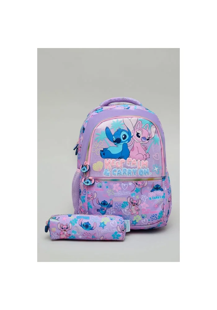 أر أند بي Angel & Stitch Print 16" Backpack with Pencil Pouch