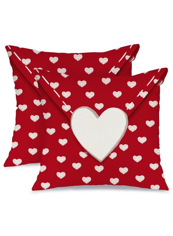 AACORS Valentine's Day Pillow Cover 20X20 Set of 2,Love Heart Decorations Holiday Farmhouse Decorative Pillow Case Decor for Sofa Couch（Red） AK004-20 - Image 1
