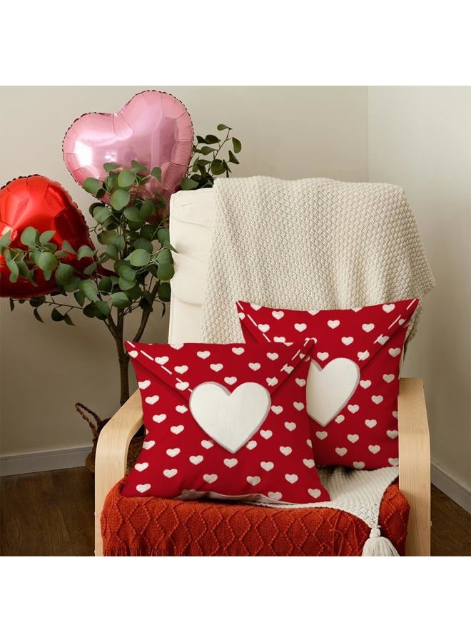 AACORS Valentine's Day Pillow Cover 20X20 Set of 2,Love Heart Decorations Holiday Farmhouse Decorative Pillow Case Decor for Sofa Couch（Red） AK004-20 - Image 2