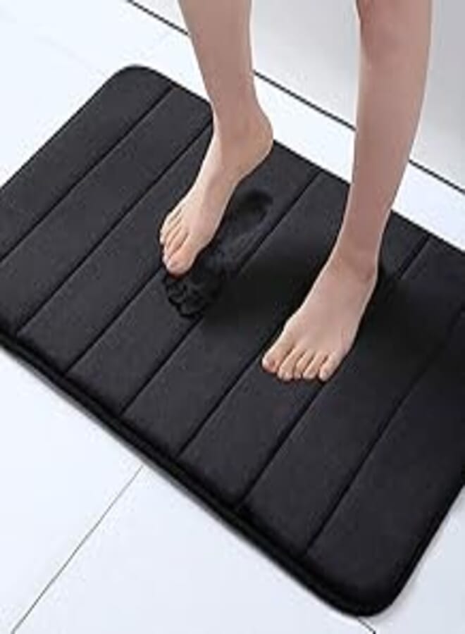 Memory Foam Bath Mat 50 X 80 Cm Black Extra Soft Comfortable Bathmat Non Slip Super Absorbent Washable Bathroom Mat Black 