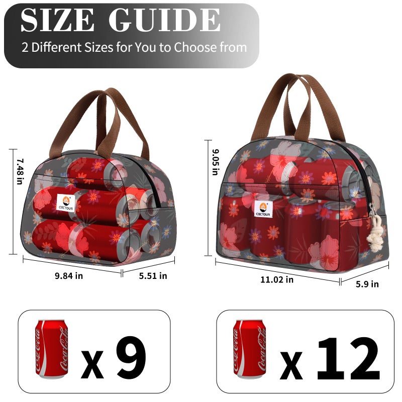 CaCTOUR Large Lunch Box for Women, Cute Lunch Box Cooler Bag, Portable Insulated LunchBox Reusable Corduroy Lunch Tote for Work/Travel/Picnic (Flower) - Image 3