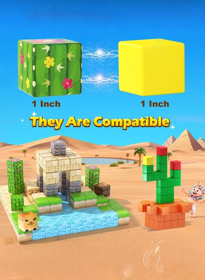 ملقط 100قطعة من المكعبات المغناطيسية - مجموعة بناء عالم الاطيس مع موضوع مغامرات مصرية | ألعاب بناء مغناطيسية للأطفال الصغار | ألعاب تعليمية وحسية للخارج | بلاط مغناطيسي آمن وغير سام للأولاد والبنات من عمر3 إلى 7 سنواتمغن مجموعات ألعاب البناء - Image 3