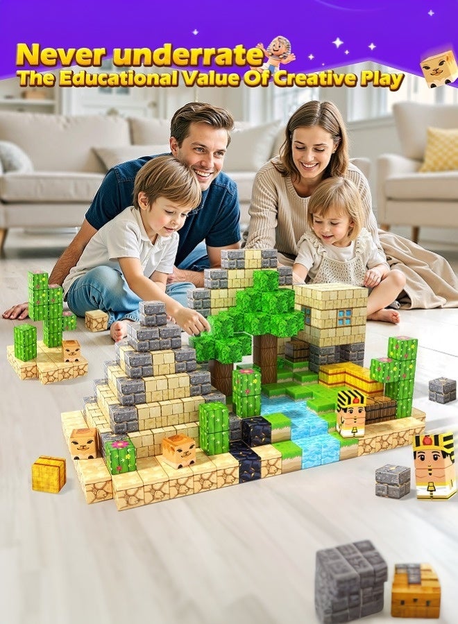 ملقط 100قطعة من المكعبات المغناطيسية - مجموعة بناء عالم الاطيس مع موضوع مغامرات مصرية | ألعاب بناء مغناطيسية للأطفال الصغار | ألعاب تعليمية وحسية للخارج | بلاط مغناطيسي آمن وغير سام للأولاد والبنات من عمر3 إلى 7 سنواتمغن مجموعات ألعاب البناء - Image 5