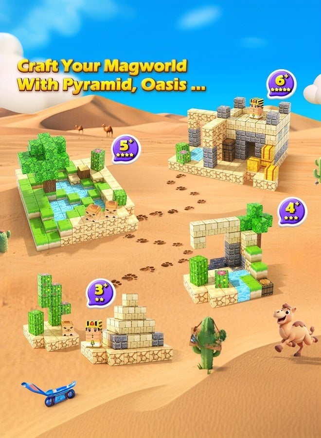 ملقط 100قطعة من المكعبات المغناطيسية - مجموعة بناء عالم الاطيس مع موضوع مغامرات مصرية | ألعاب بناء مغناطيسية للأطفال الصغار | ألعاب تعليمية وحسية للخارج | بلاط مغناطيسي آمن وغير سام للأولاد والبنات من عمر3 إلى 7 سنواتمغن مجموعات ألعاب البناء - Image 4