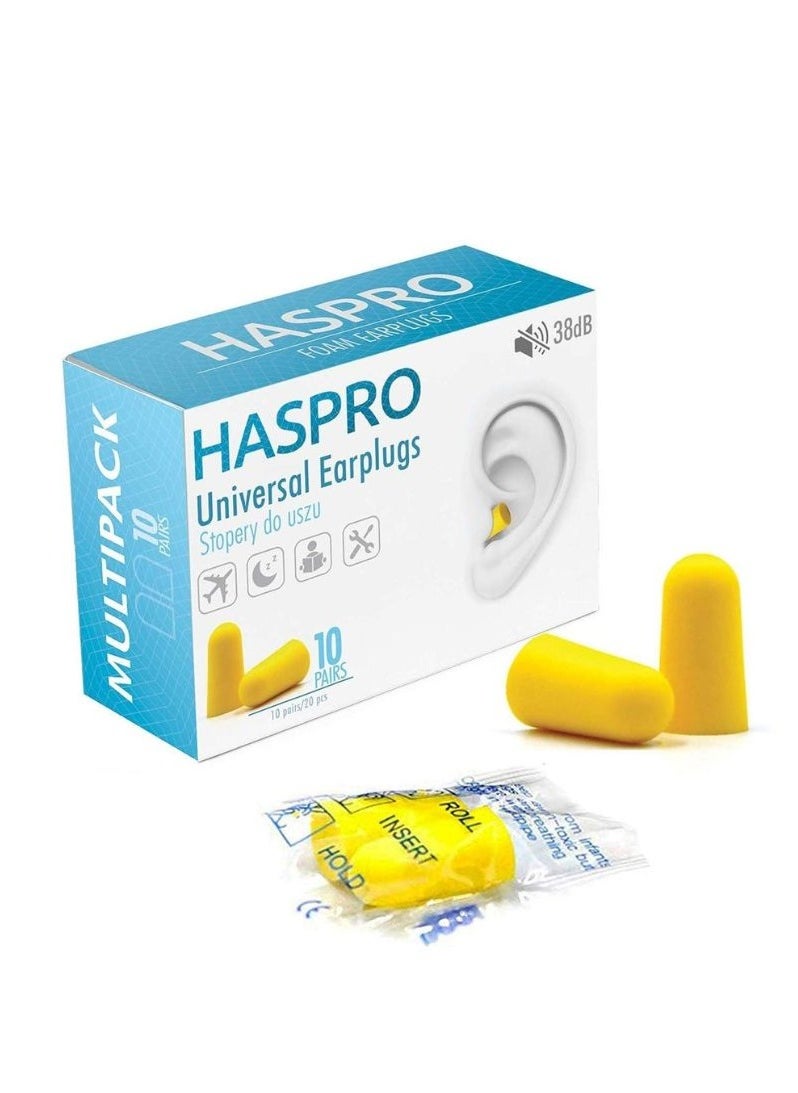 HASPRO - HASPRO Ultra Soft Foam Earplugs, Best Earplugs for Noise Canceling, Snoring, Work, DIY, Noise Reduction SNR 38dB (Pack of 10, Yellow) - Image 1