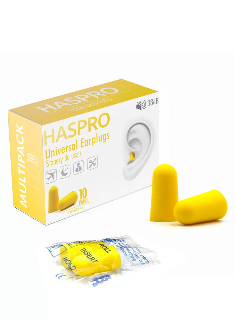 HASPRO - HASPRO Ultra Soft Foam Earplugs, Best Earplugs for Noise Canceling, Snoring, Work, DIY, Noise Reduction SNR 38dB (Pack of 10, Yellow) - Image 1