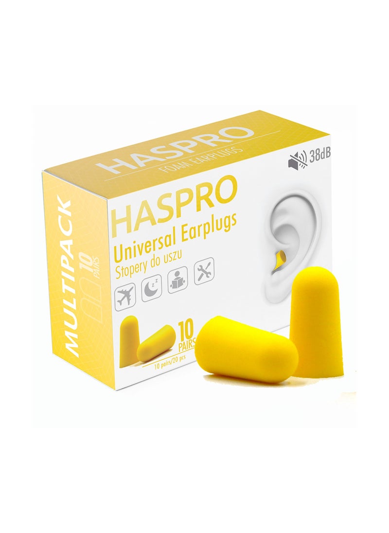 HASPRO - HASPRO Ultra Soft Foam Earplugs, Best Earplugs for Noise Canceling, Snoring, Work, DIY, Noise Reduction SNR 38dB (Pack of 10, Yellow) - Image 1