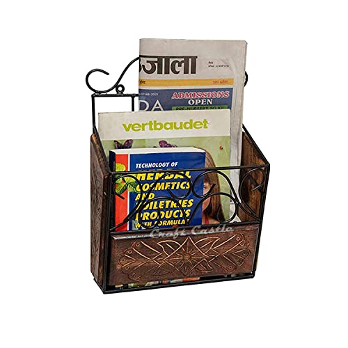 CRAFTCASTLE Wood & Wrought Iron Modern Elegance Magazine Newspaper & Book Wall Rack for Home & Office, Black & Natural Finish, 38x28x11 cm - Image 1