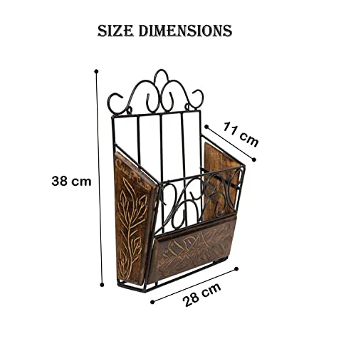 CRAFTCASTLE Wood & Wrought Iron Modern Elegance Magazine Newspaper & Book Wall Rack for Home & Office, Black & Natural Finish, 38x28x11 cm - Image 3