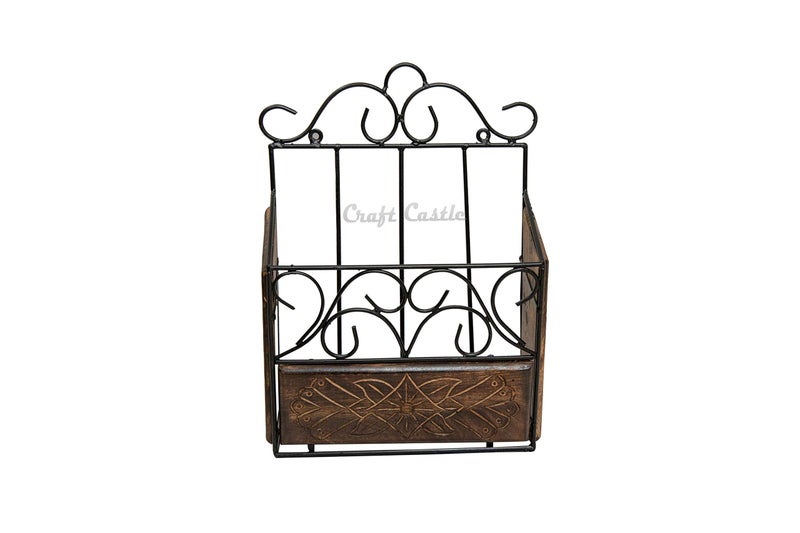 CRAFTCASTLE Wood & Wrought Iron Modern Elegance Magazine Newspaper & Book Wall Rack for Home & Office, Black & Natural Finish, 38x28x11 cm - Image 4