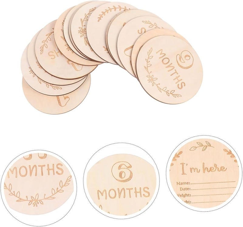 Wooden Baby Milestone Cards 14Pcs Newborn Photography Props First Year Growth Signs - Image 4