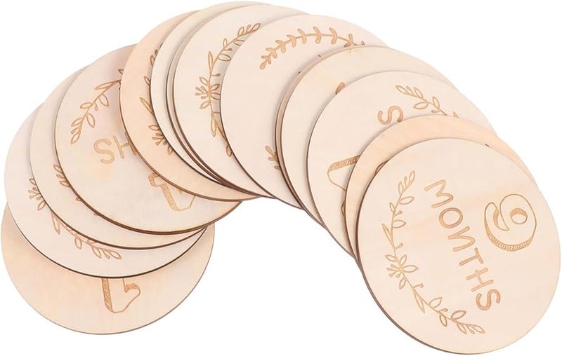 Wooden Baby Milestone Cards 14Pcs Newborn Photography Props First Year Growth Signs - Image 1