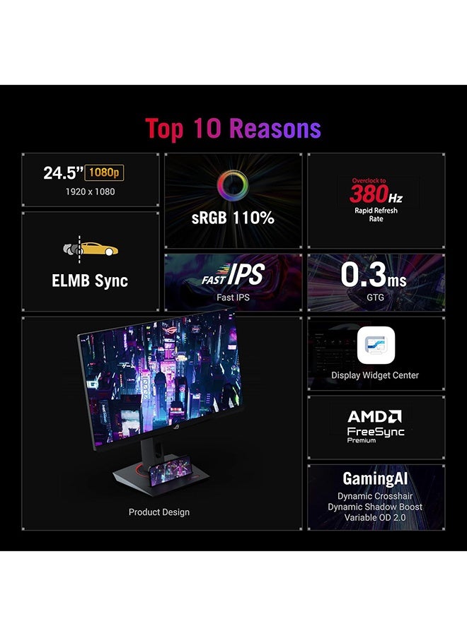 أسوس شاشة الألعاب ROG Strix XG259QNS 25" FHD Fast IPS، معدل تحديث 380 هرتز (OC) و 0.3 مللي ثانية، HDR مع 16.7 مليون لون عرض، AMD FreeSync Premium، 1*DP، 2*HDMI، 2*USB 3.2 Gen 1 Type-A، مزامنة متكيفة | 90LM09M0-B01370 - Image 4