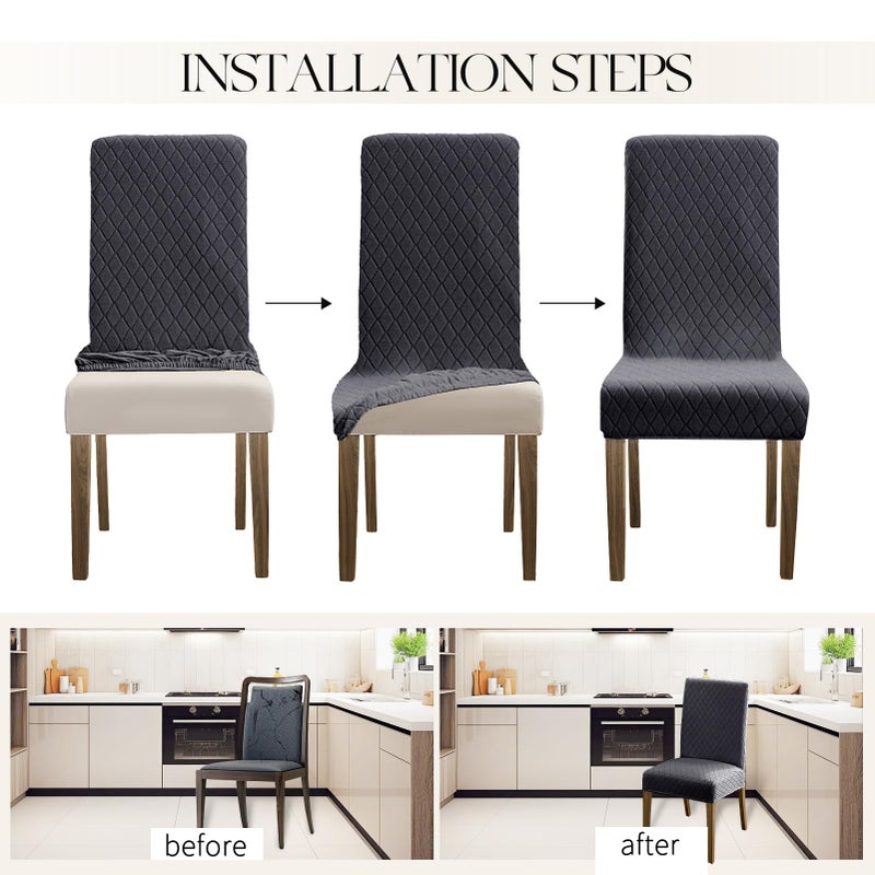 MOSAYT 100% Waterproof Dining Room Chair Covers Set of 4, Super Fit Stretch Jacquard Parson Chairs Slipcovers Removable Washable Chair Seat Protectors for Home, Kitchen, Banquet (Dark Grey) - Image 5