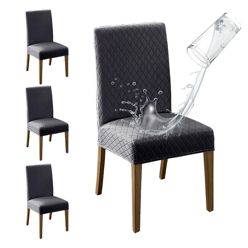 MOSAYT 100% Waterproof Dining Room Chair Covers Set of 4, Super Fit Stretch Jacquard Parson Chairs Slipcovers Removable Washable Chair Seat Protectors for Home, Kitchen, Banquet (Dark Grey) - Image 1