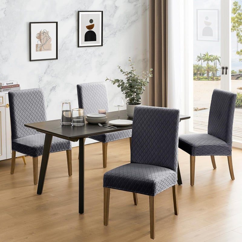 MOSAYT 100% Waterproof Dining Room Chair Covers Set of 4, Super Fit Stretch Jacquard Parson Chairs Slipcovers Removable Washable Chair Seat Protectors for Home, Kitchen, Banquet (Dark Grey) - Image 2