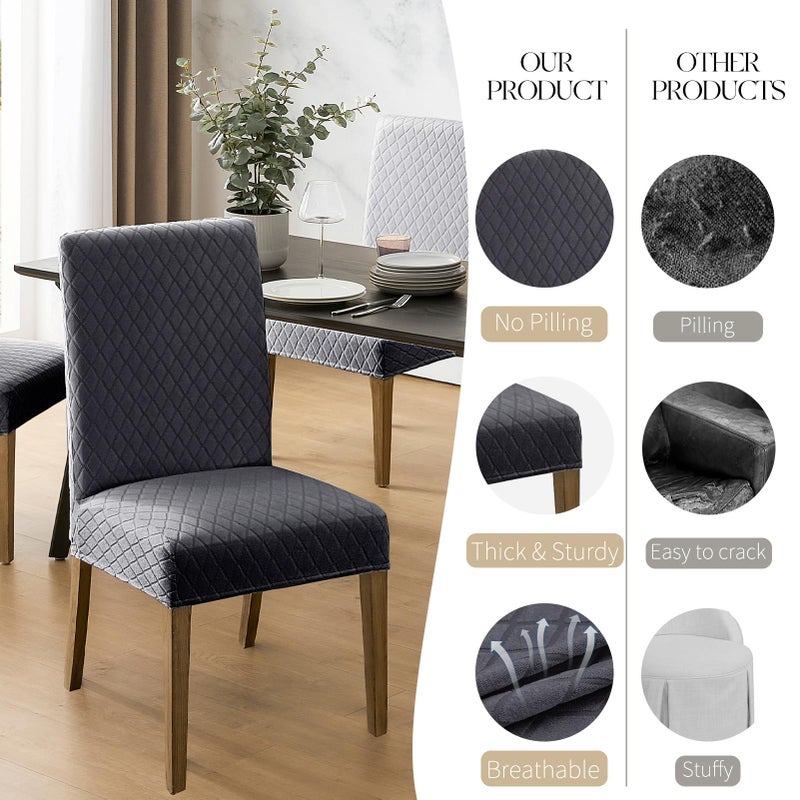 MOSAYT 100% Waterproof Dining Room Chair Covers Set of 4, Super Fit Stretch Jacquard Parson Chairs Slipcovers Removable Washable Chair Seat Protectors for Home, Kitchen, Banquet (Dark Grey) - Image 4