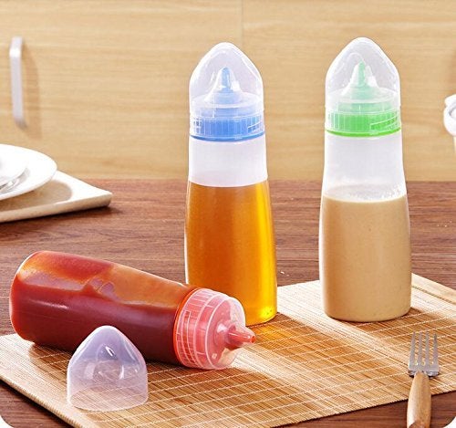 ON GATE Kitchen Plastic Squeeze Bottle Condiment Dispenser for Sauce Vinegar Oil Ketchup Cruet Bottles (set of 2) - Image 2