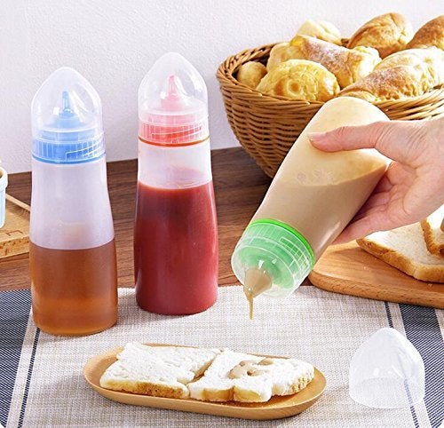 ON GATE Kitchen Plastic Squeeze Bottle Condiment Dispenser for Sauce Vinegar Oil Ketchup Cruet Bottles (set of 2) - Image 3