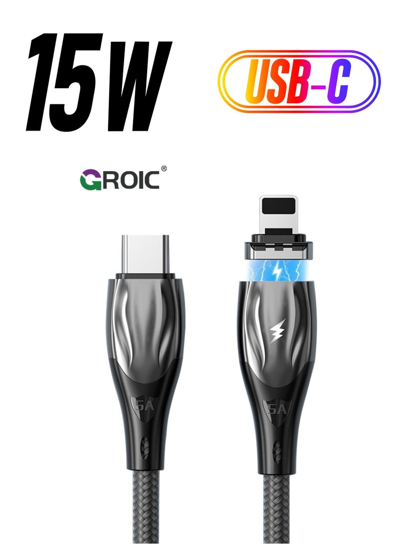 GROIC 2M Magnetic USB-C to Lightning Charging Cable with a Tips, 15W Fast Charger USB Cable with i-Product Magnetic Connector Universal for Phone, Tablet - Image 1