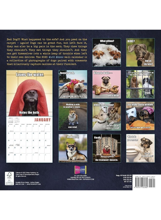 null - Mutt Memes 2023 Wall Calendar,16-Month Humor & Comic Calendar, 12" x 12" - Image 1