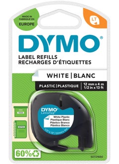 Dymo DYMO Letratag Plastic Tape, Self Adhesive, 12 Mm X 4 M Roll, Black Print On White, S0721660  - Image 1