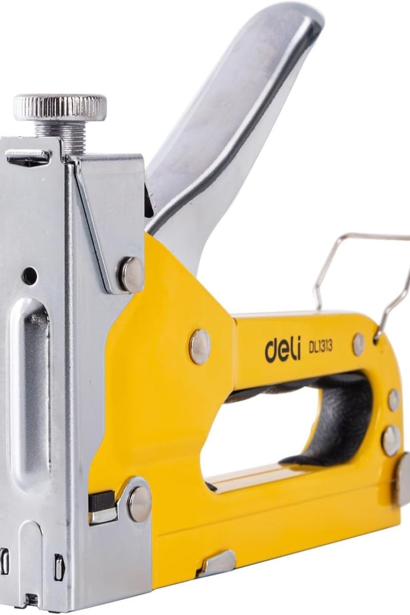 Deli DL1313 Staple Gun 3 in 1 Heavy Duty Stapler with Remover Quick- Jam Release Steel Construction Tool for Wood Upholstery Fixing Material Decoration Carpentry Furniture (Pack of 1, Yellow Black) - Image 1