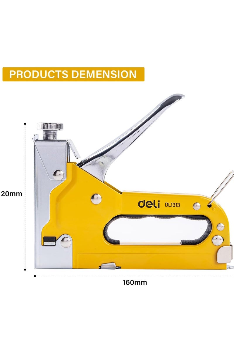 Deli DL1313 Staple Gun 3 in 1 Heavy Duty Stapler with Remover Quick- Jam Release Steel Construction Tool for Wood Upholstery Fixing Material Decoration Carpentry Furniture (Pack of 1, Yellow Black) - Image 2