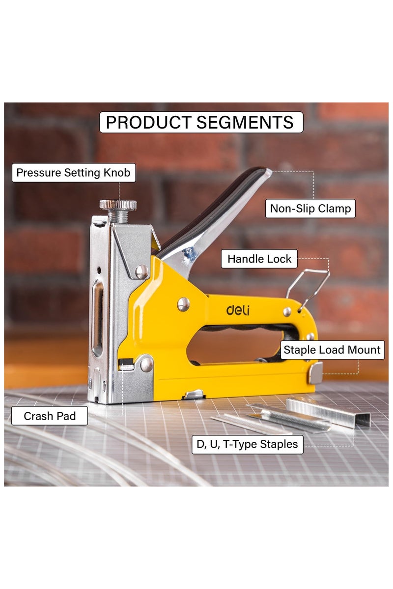 Deli DL1313 Staple Gun 3 in 1 Heavy Duty Stapler with Remover Quick- Jam Release Steel Construction Tool for Wood Upholstery Fixing Material Decoration Carpentry Furniture (Pack of 1, Yellow Black) - Image 3