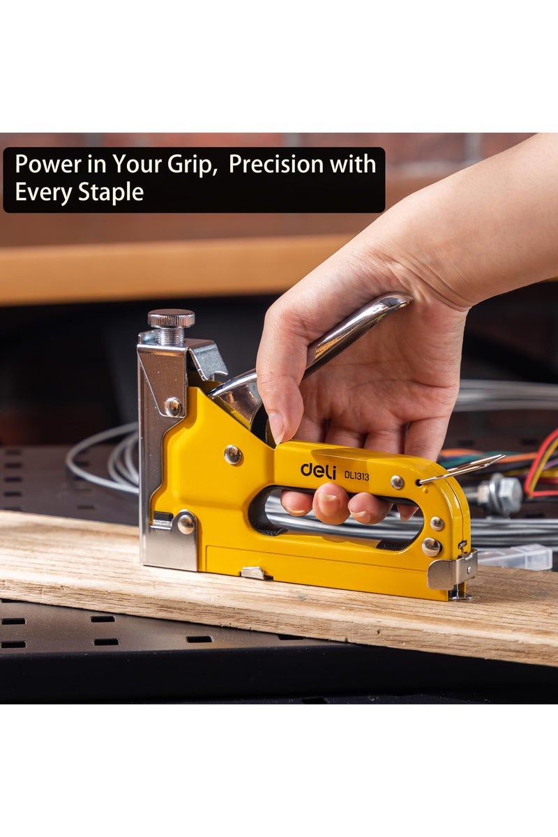 Deli DL1313 Staple Gun 3 in 1 Heavy Duty Stapler with Remover Quick- Jam Release Steel Construction Tool for Wood Upholstery Fixing Material Decoration Carpentry Furniture (Pack of 1, Yellow Black) - Image 5