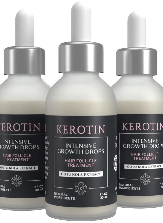 KEROTIN Hair Growth Serum with Castor Oil for Hair Loss in Women, DHT Blocker, Promotes Scalp Care & Thicker Fuller Hair, Thickening Drops, Natural, Sulfate & Cruelty Free, Made in USA - 3 Pack - Image 1