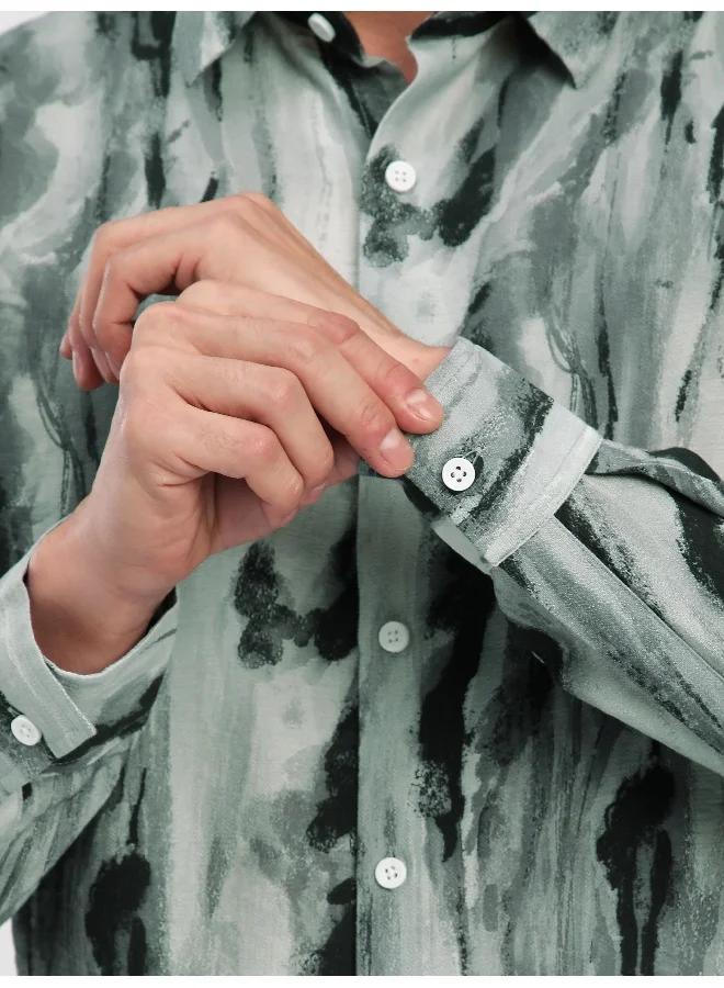 Beyoung Grey Marble Abstract Printed Shirt