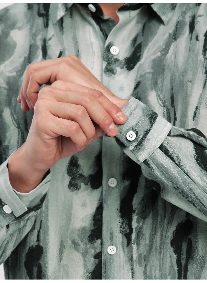 Beyoung Grey Marble Abstract Printed Shirt  - Image 4