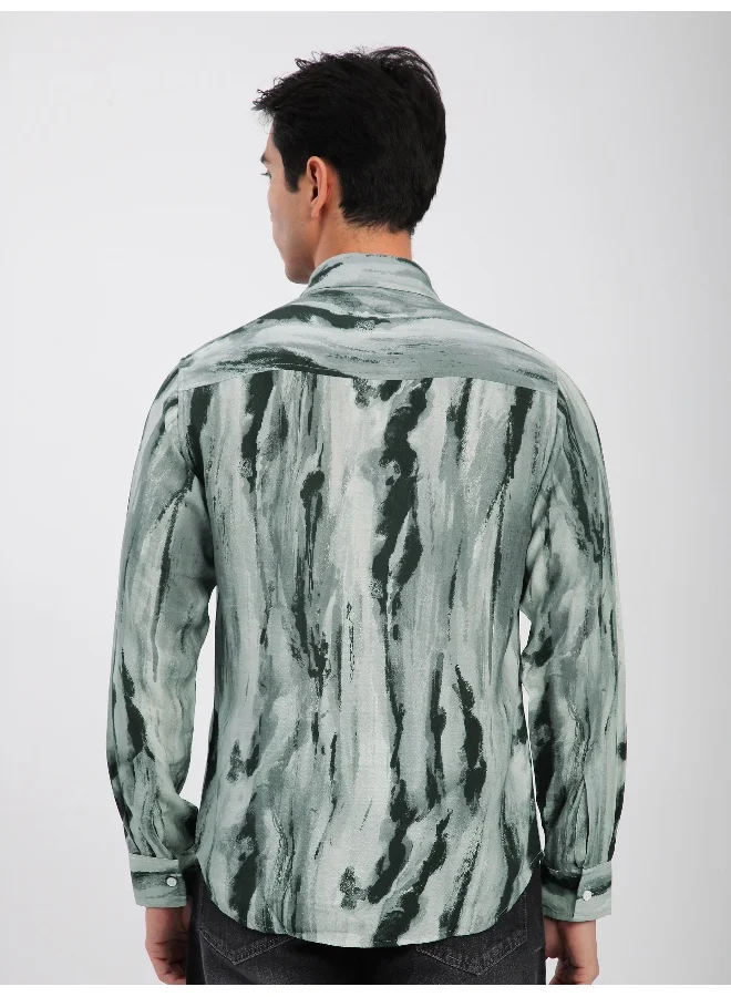 Beyoung Grey Marble Abstract Printed Shirt
