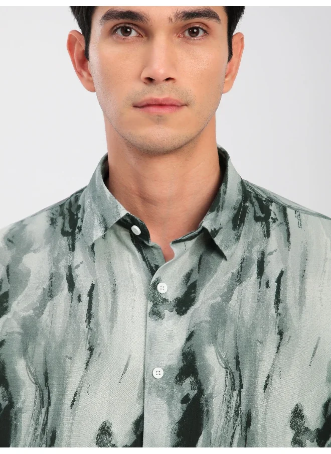 Beyoung Grey Marble Abstract Printed Shirt