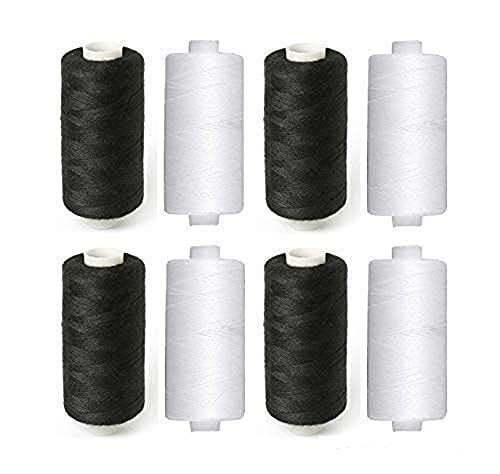 Padmavathi Enterprises - 4 Black 4 White 800 m Poly Hammer Thread Reel Spools Sewing Yarn All Purpose - Pack of 8 Pieces