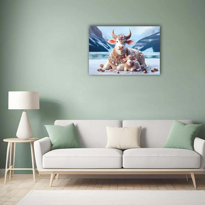 Anaadi kamdhenu cow with Calf Photo Poster Without Frame for Home Office Decoration 12x18 Inch - Image 2