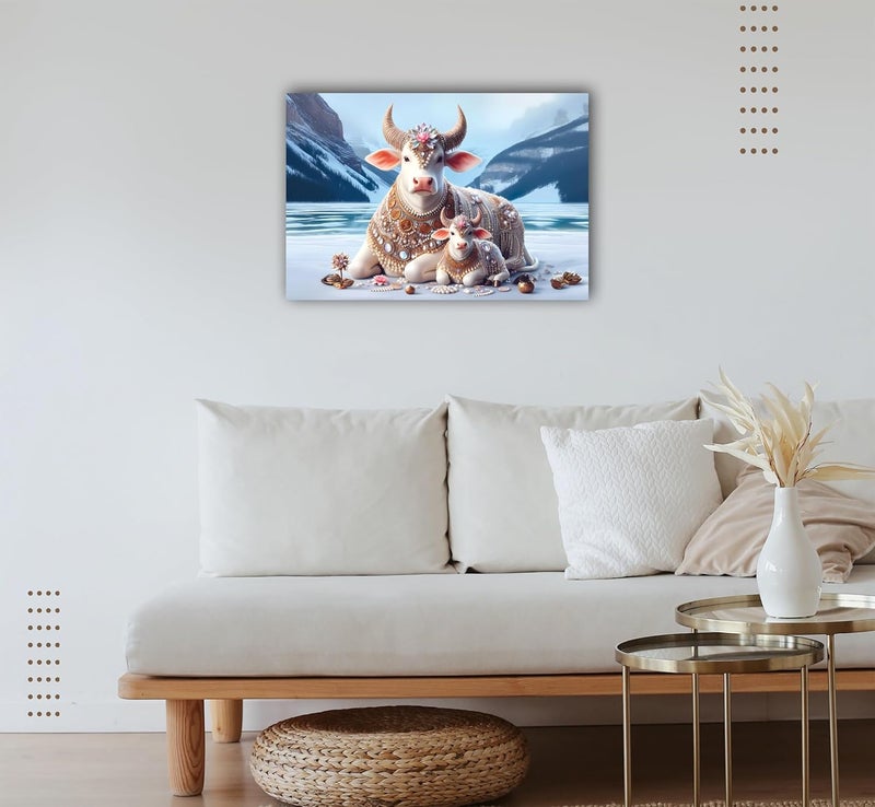 Anaadi kamdhenu cow with Calf Photo Poster Without Frame for Home Office Decoration 12x18 Inch - Image 3