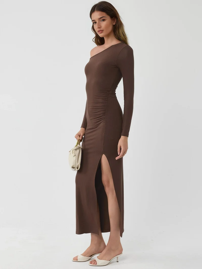 Busem BUSEM Asymmetrical Collar Maxi Dress with Slit