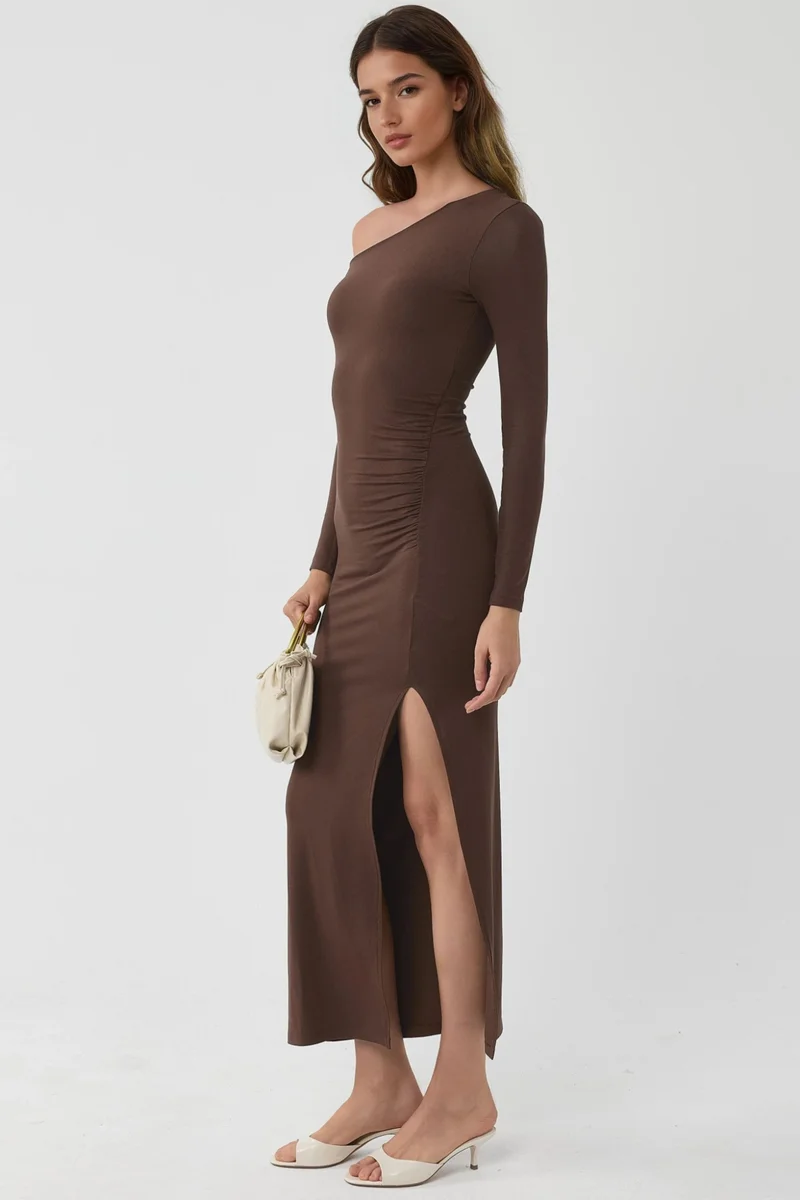 Busem BUSEM Asymmetrical Collar Maxi Dress with Slit