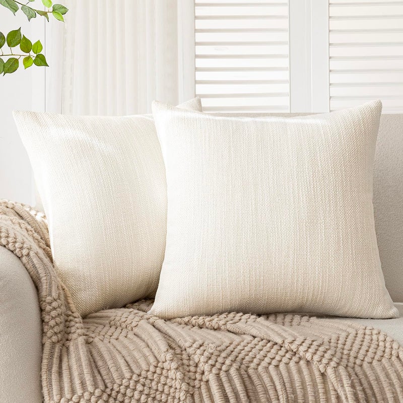 Foindtower Foindtower Set of 2 Decorative Textured Burlap Linen Throw Pillow Covers Farmhouse Boho Cushion Cover Solid Accent Pillowcase for Couch Sofa Bed Living Room Home Decor 20?20 Inch Cream White  - Image 1